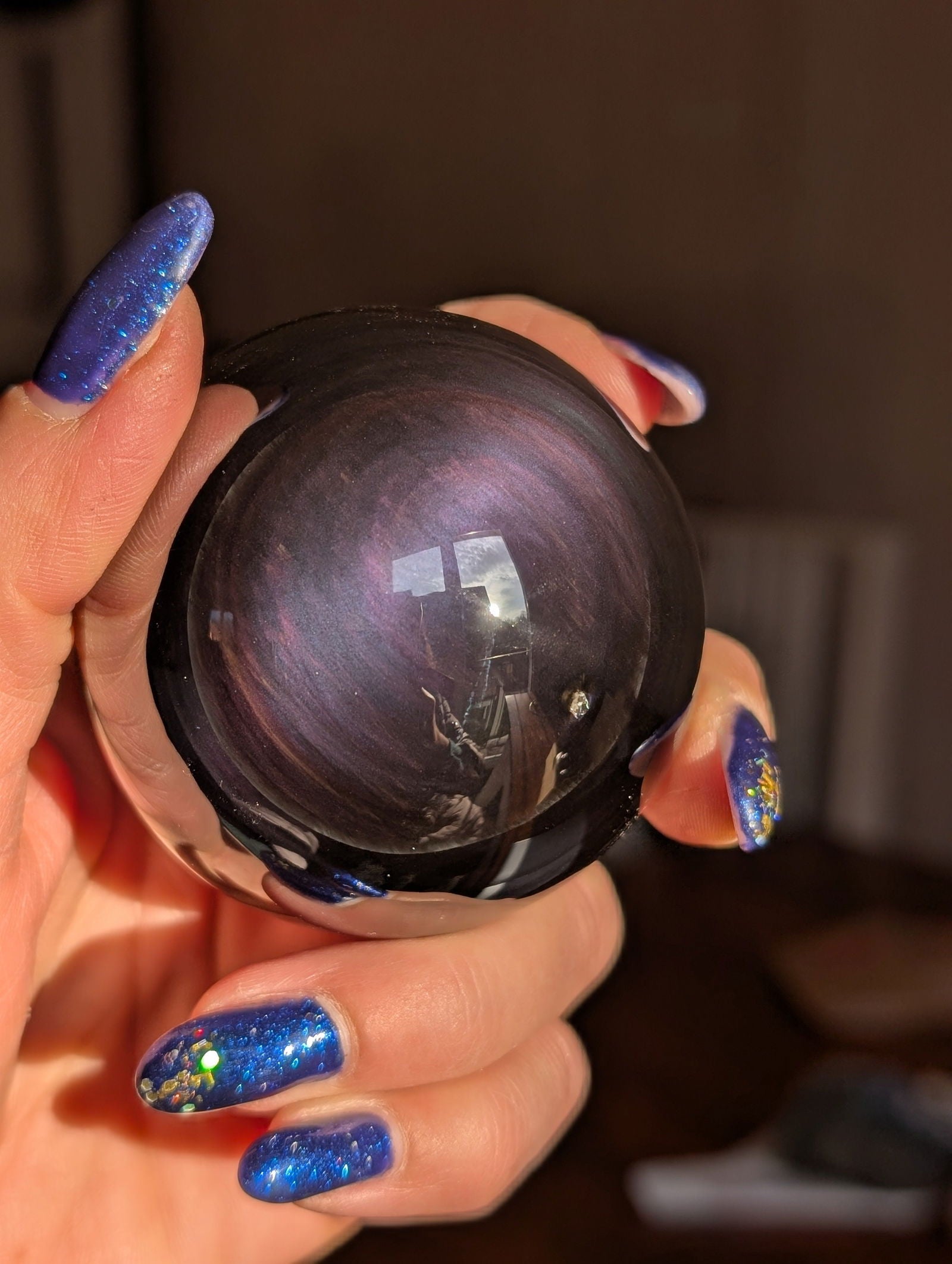 Sphère en obsidienne oeil celeste ou arc en ciel - Aurore Lune 