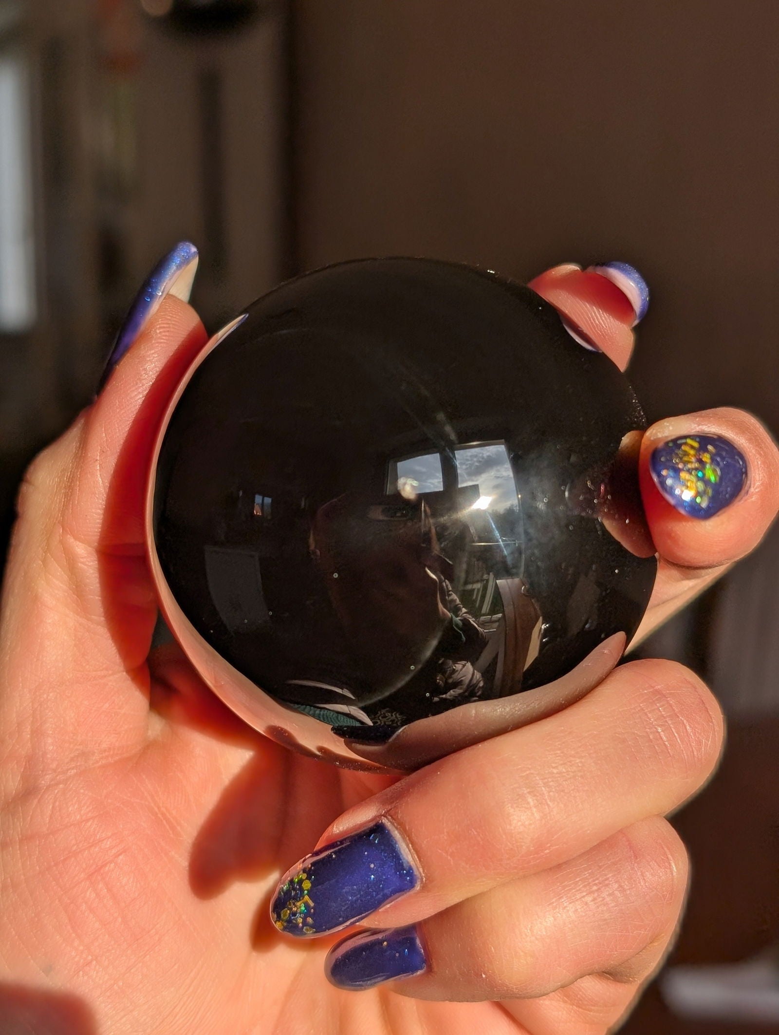 Sphère en obsidienne oeil celeste ou arc en ciel - Aurore Lune 