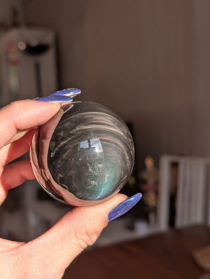 Sphère en obsidienne oeil celeste ou arc en ciel - Aurore Lune 