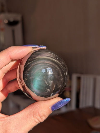 Sphère en obsidienne oeil celeste ou arc en ciel - Aurore Lune 