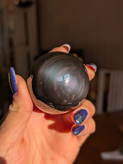 Sphère en obsidienne oeil celeste ou arc en ciel - Aurore Lune 