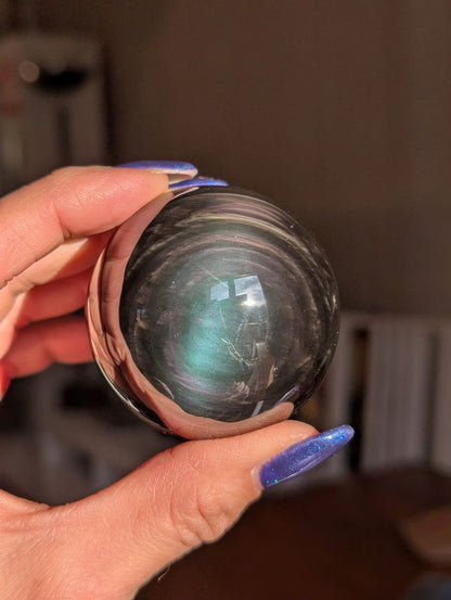 Sphère en obsidienne oeil celeste ou arc en ciel - Aurore Lune 