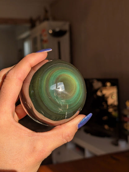 Sphère en obsidienne oeil celeste ou arc en ciel - Aurore Lune 