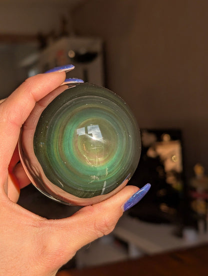 Sphère en obsidienne oeil celeste ou arc en ciel - Aurore Lune 