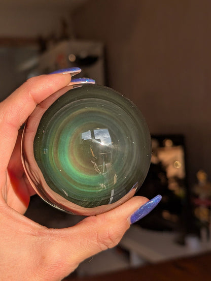 Sphère en obsidienne oeil celeste ou arc en ciel - Aurore Lune 