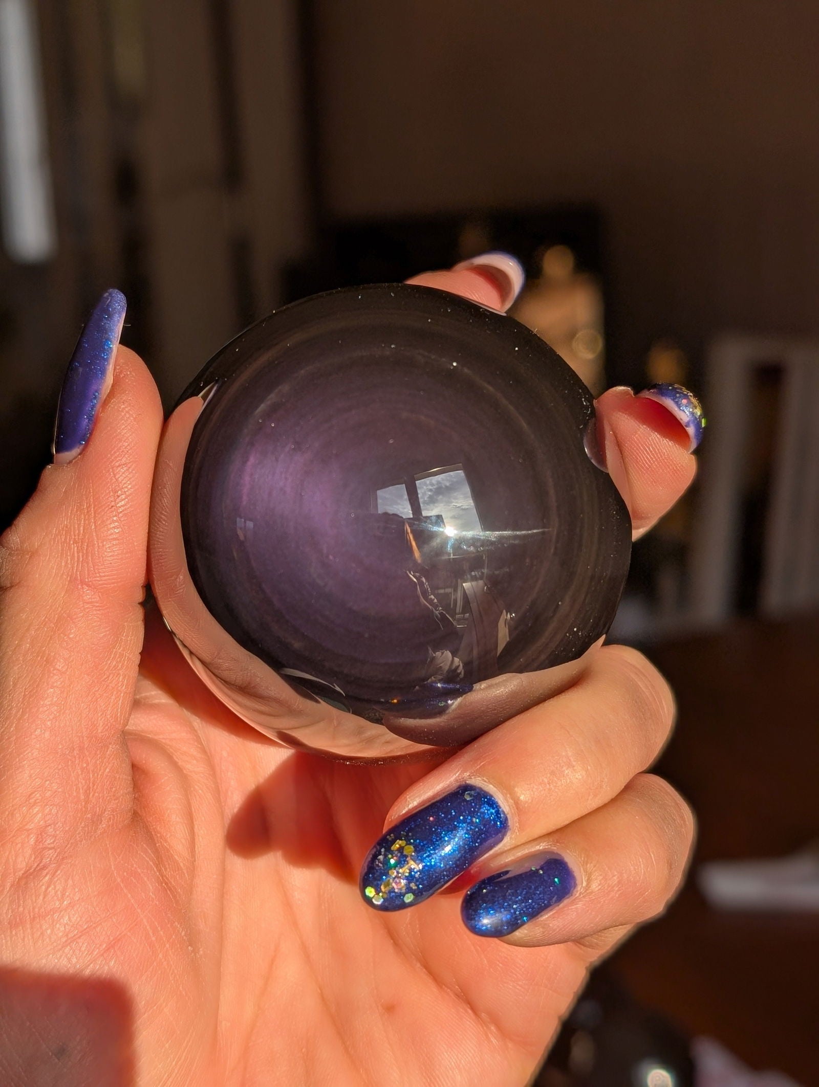 Sphère en obsidienne oeil celeste ou arc en ciel - Aurore Lune 
