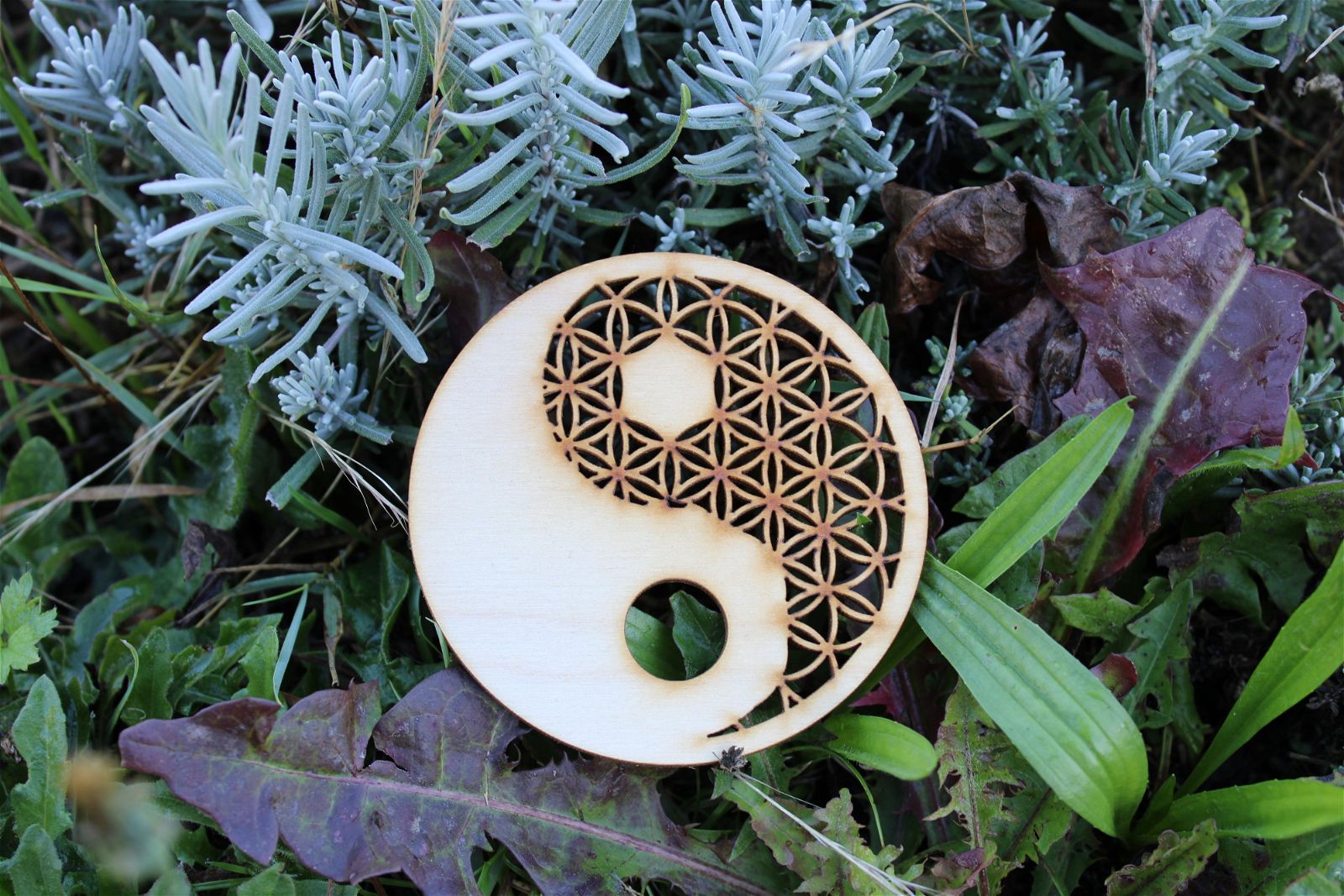 Yin Yang fleur de vie En Bois de bouleau - Aurore Lune 