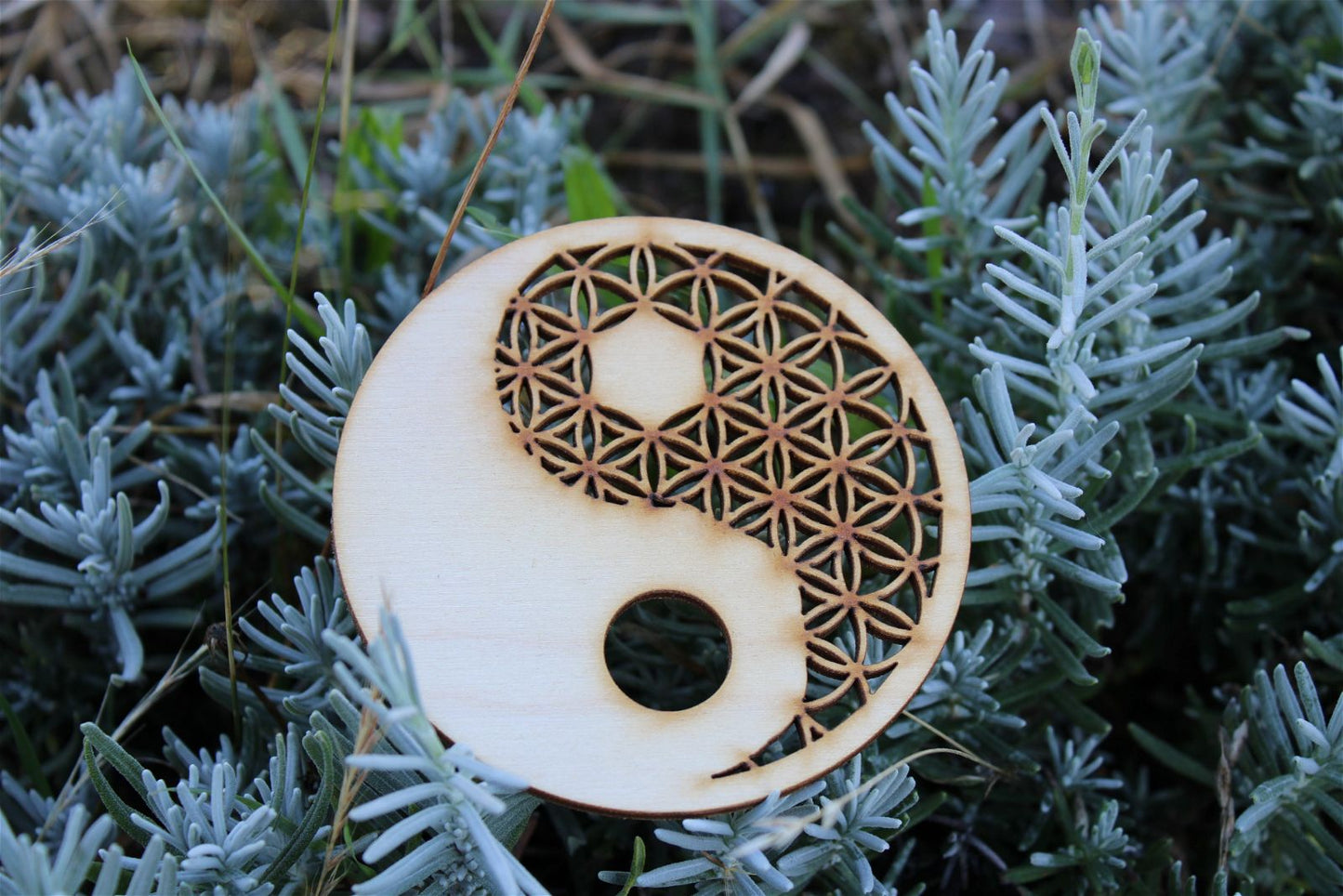 Yin Yang fleur de vie En Bois de bouleau - Aurore Lune 