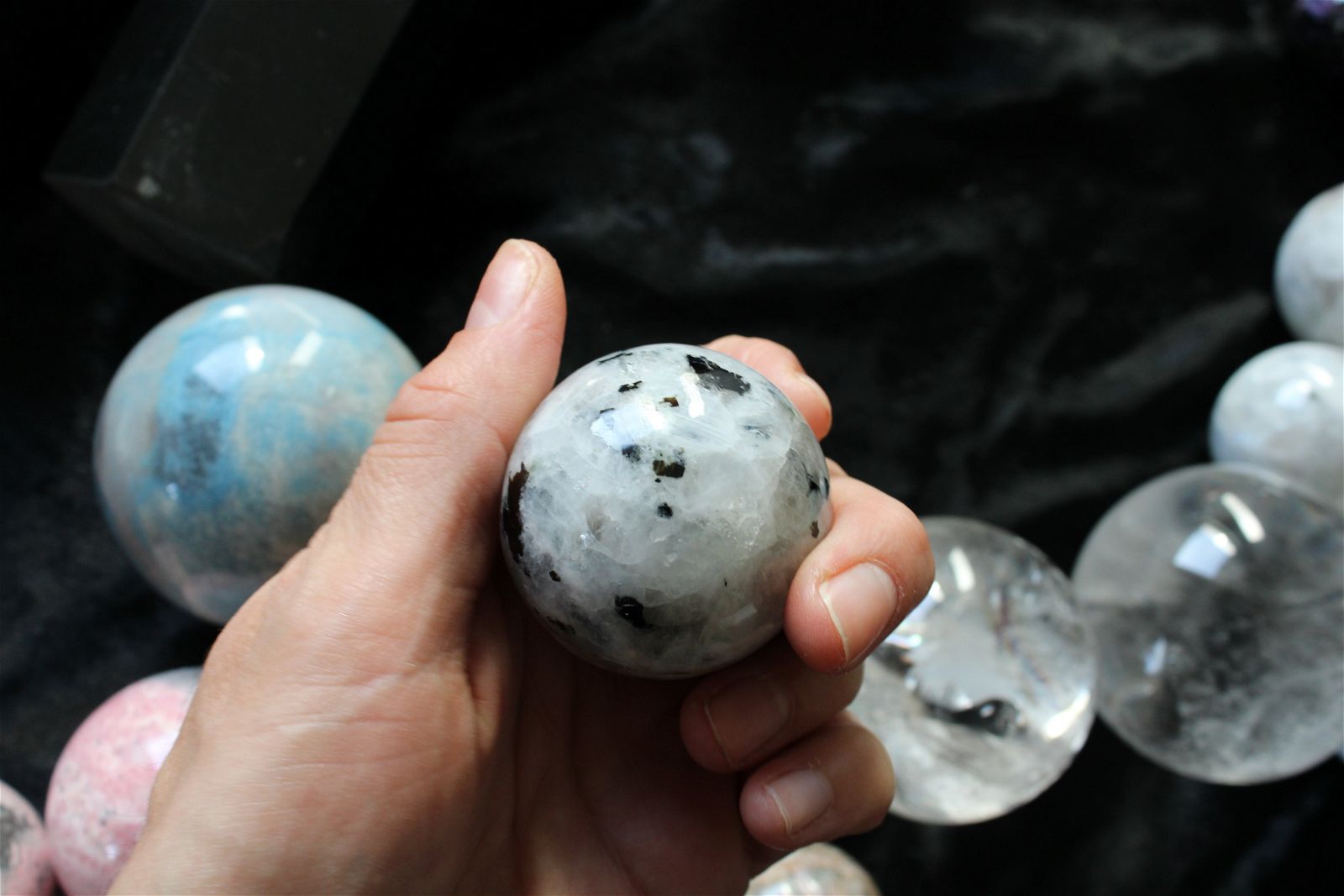 1 sphère labradorite blanche / pierre de lune arc en ciel - Aurore Lune 