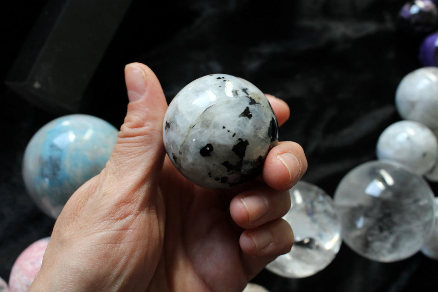 1 sphère labradorite blanche / pierre de lune arc en ciel - Aurore Lune 