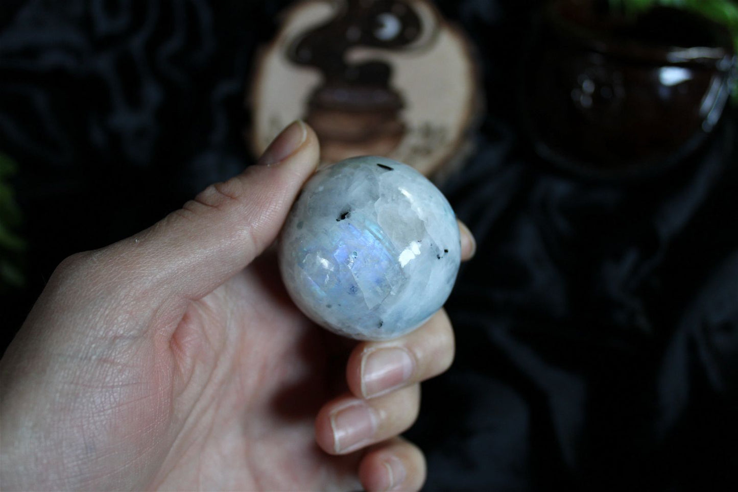 1 sphère labradorite blanche / pierre de lune arc en ciel 4.2cm - Aurore Lune 