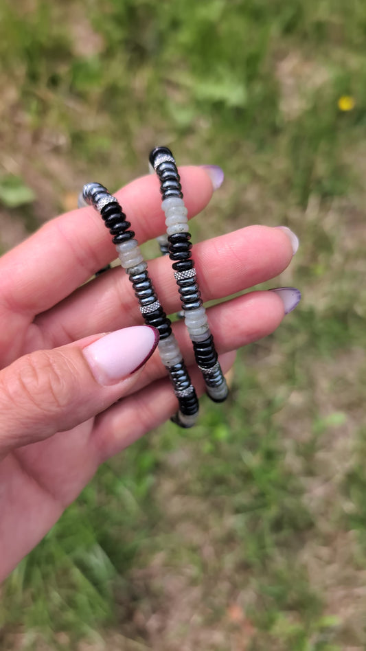 Bracelet labradorite hématite onyx 20 cm