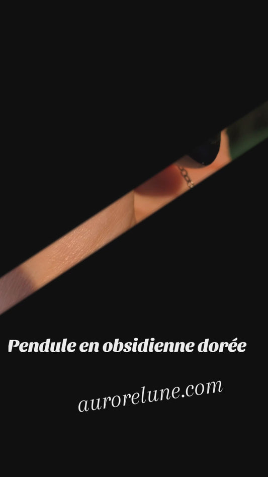 Pendule en obsidienne dorée gravé d'un Arbre de Vie