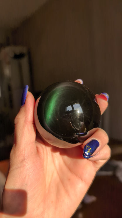 Sphère en obsidienne oeil celeste ou arc en ciel