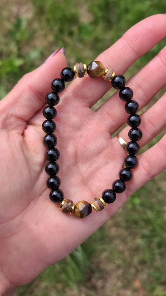 Bracelet oeil de tigre onyx bois 20 cm