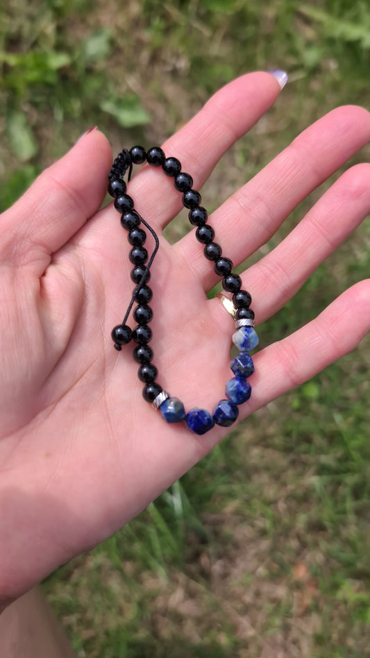 Bracelet réglable macramé lapis lazuli onyx inox 20 cm minimum