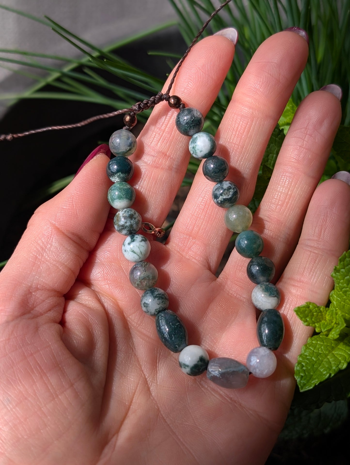 Bracelet réglable unisexe agate mousse et arbre 17cm minimum