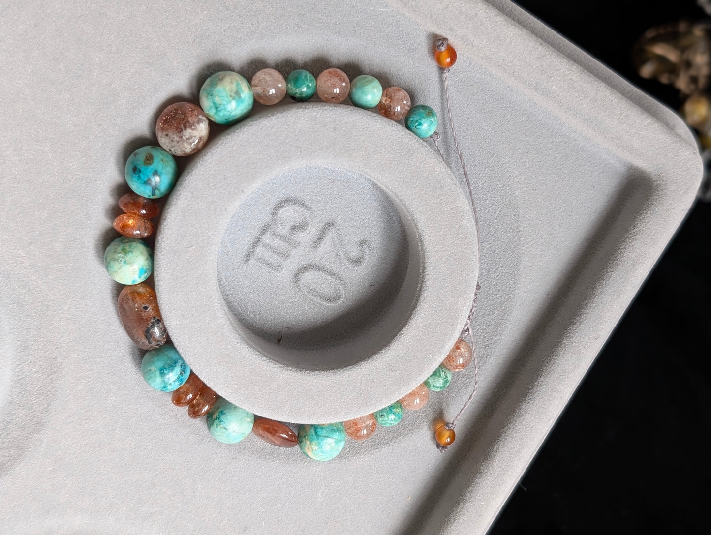 Bracelet turquoise du Pérou et pierre de soleil 16 cm minimum