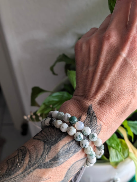 Bracelet agate arbre 8 mm 16-17 cm