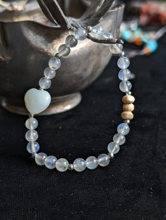 Bracelet élastique labradorite et amazonite 15 cm