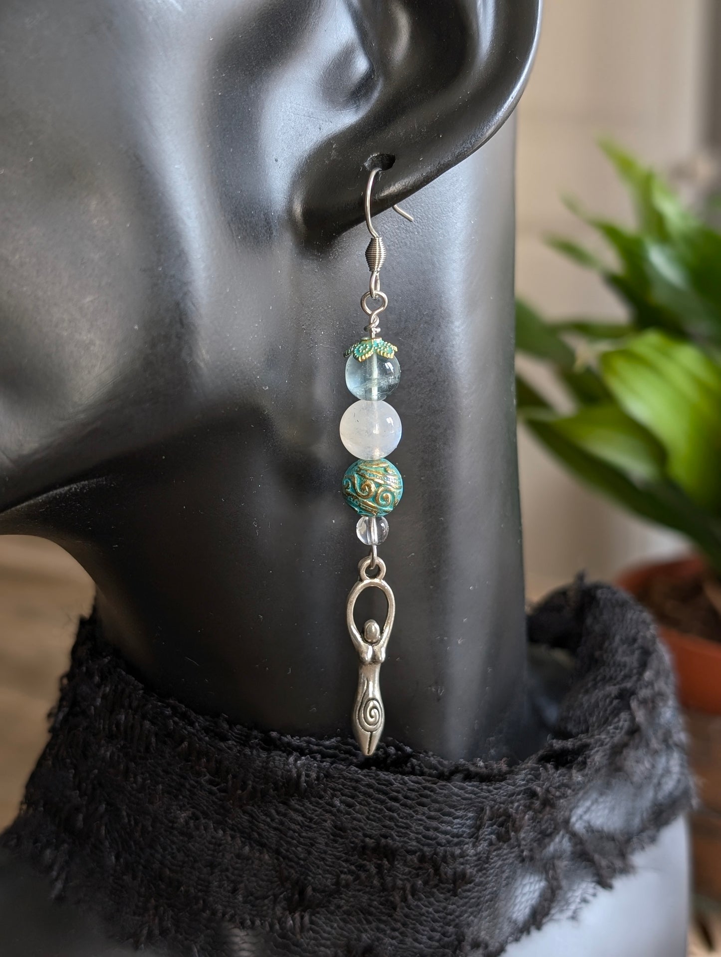 Boucles d'oreilles labradorite blanche fluorite déesses