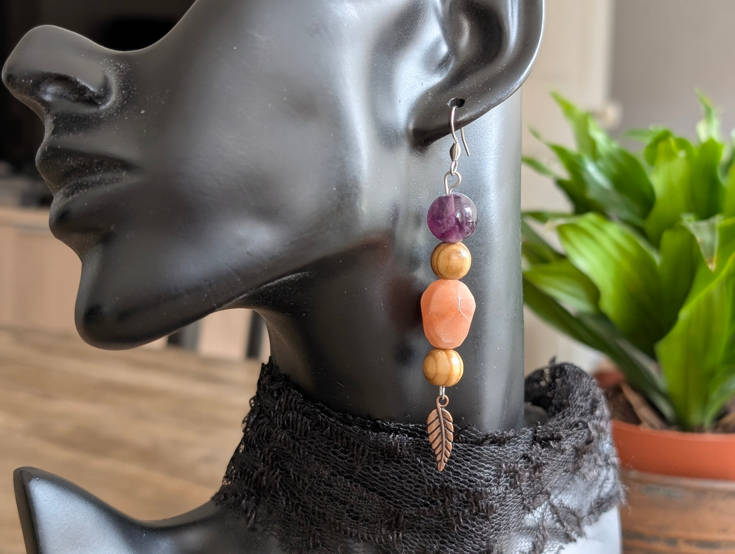 Boucles d'oreilles pierre de soleil fluorite