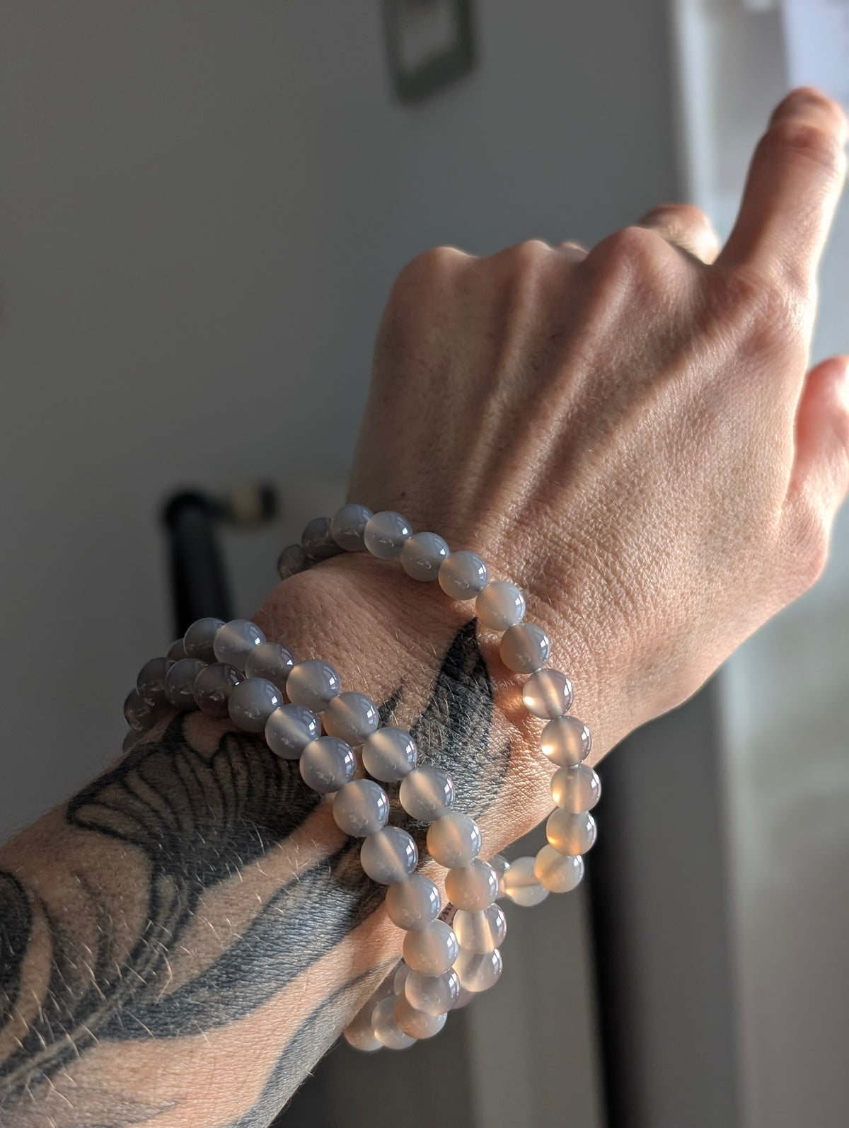 Bracelet agate grise 8mm Botswana 17 cm