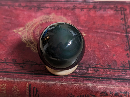 Obsidiankugel mit himmlischem Auge, 78 Gramm, 4,4 cm mit Sockel