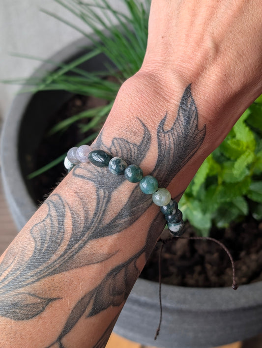 Bracelet réglable unisexe agate mousse et arbre 17cm minimum