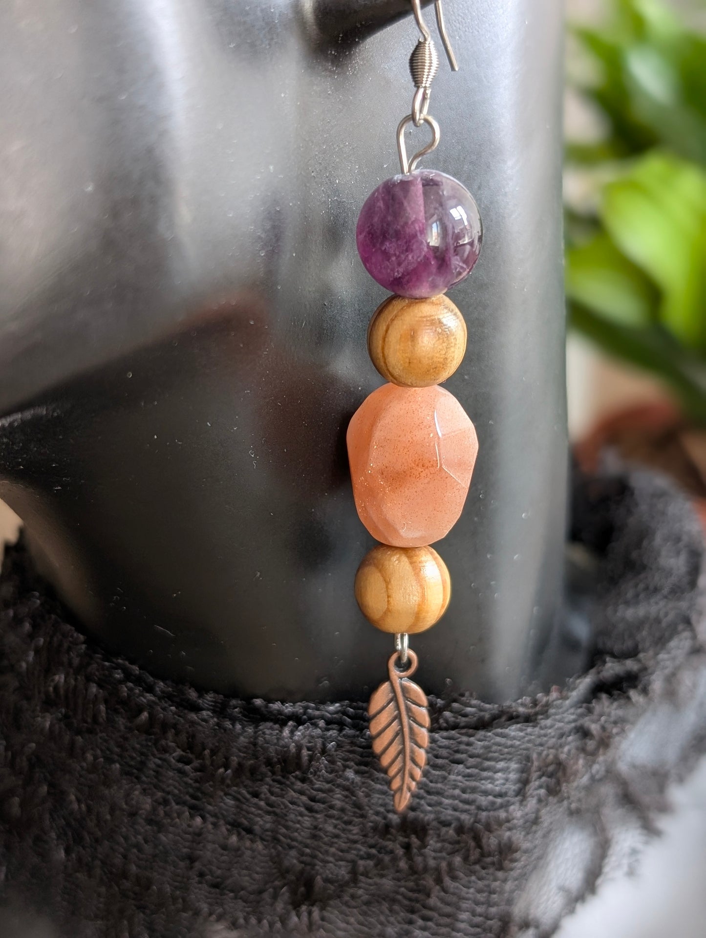 Boucles d'oreilles pierre de soleil fluorite