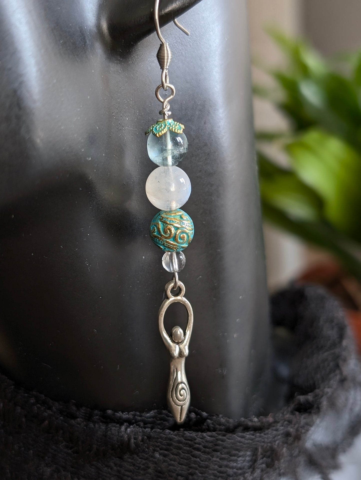 Boucles d'oreilles labradorite blanche fluorite déesses