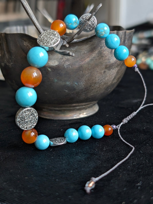 Bracelet couleur turquoise et cornalines 16 cm minimum