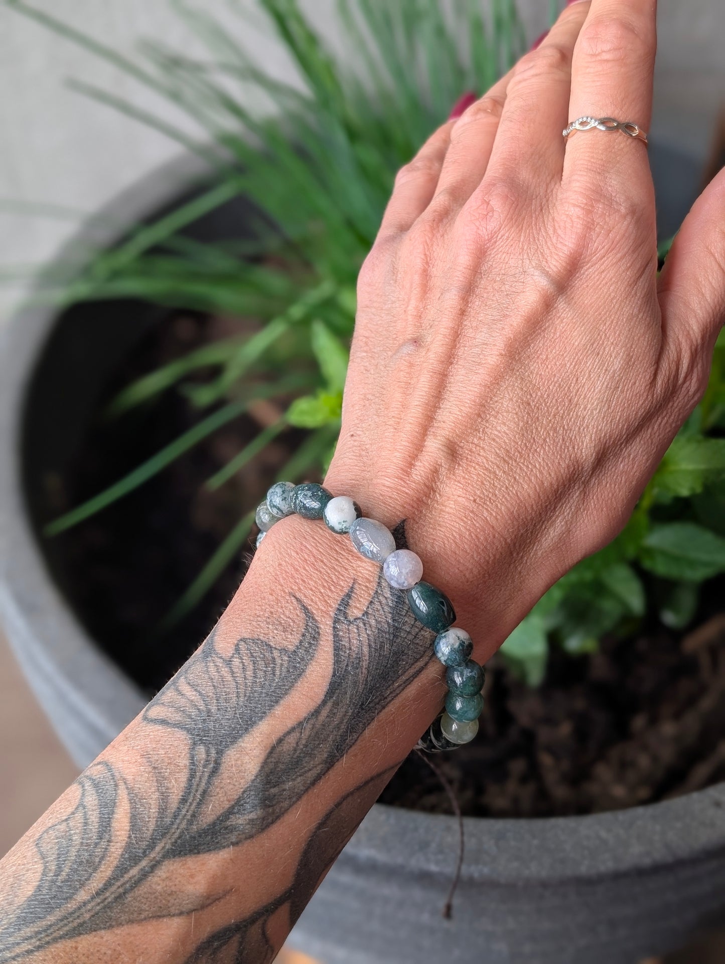Bracelet réglable unisexe agate mousse et arbre 17cm minimum