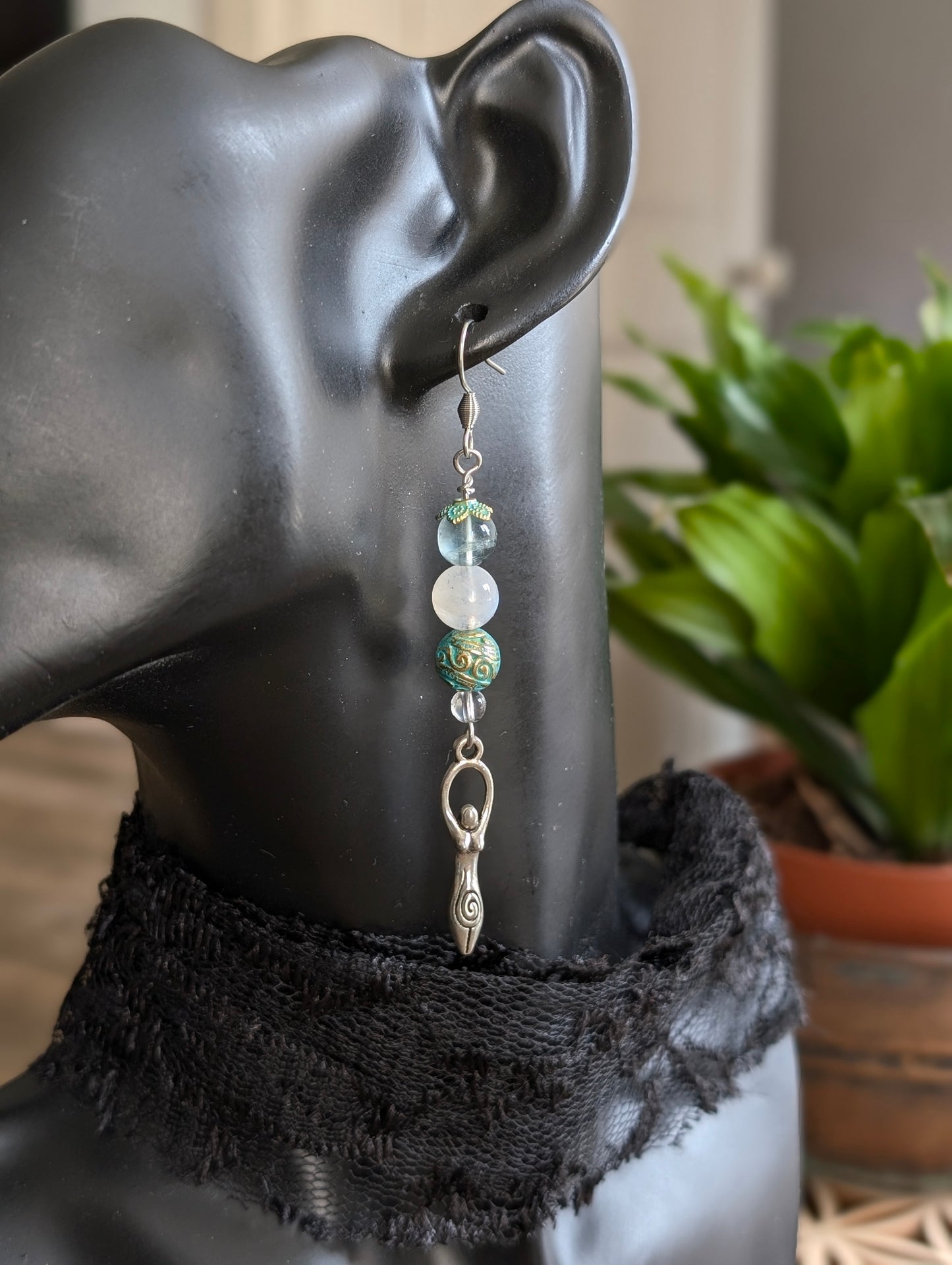 Boucles d'oreilles labradorite blanche fluorite déesses