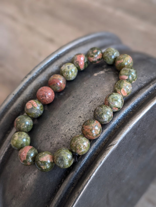 1 Bracelet épidote unakite élastiqué 17 cm