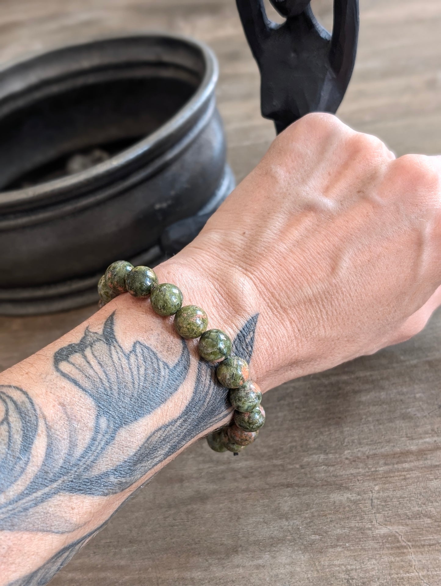 1 Bracelet épidote unakite élastiqué 17 cm