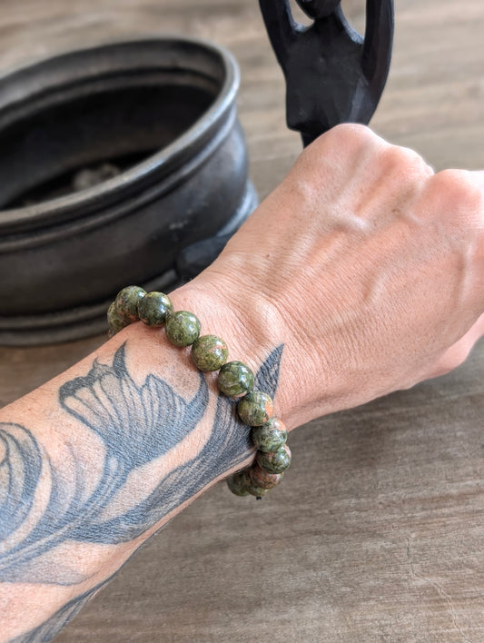 1 Bracelet épidote unakite élastiqué 17 cm