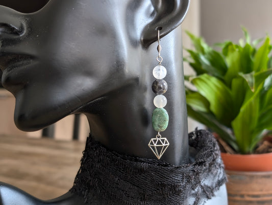 Boucles d'oreilles labradorite blanche chrysoprase cordiérite