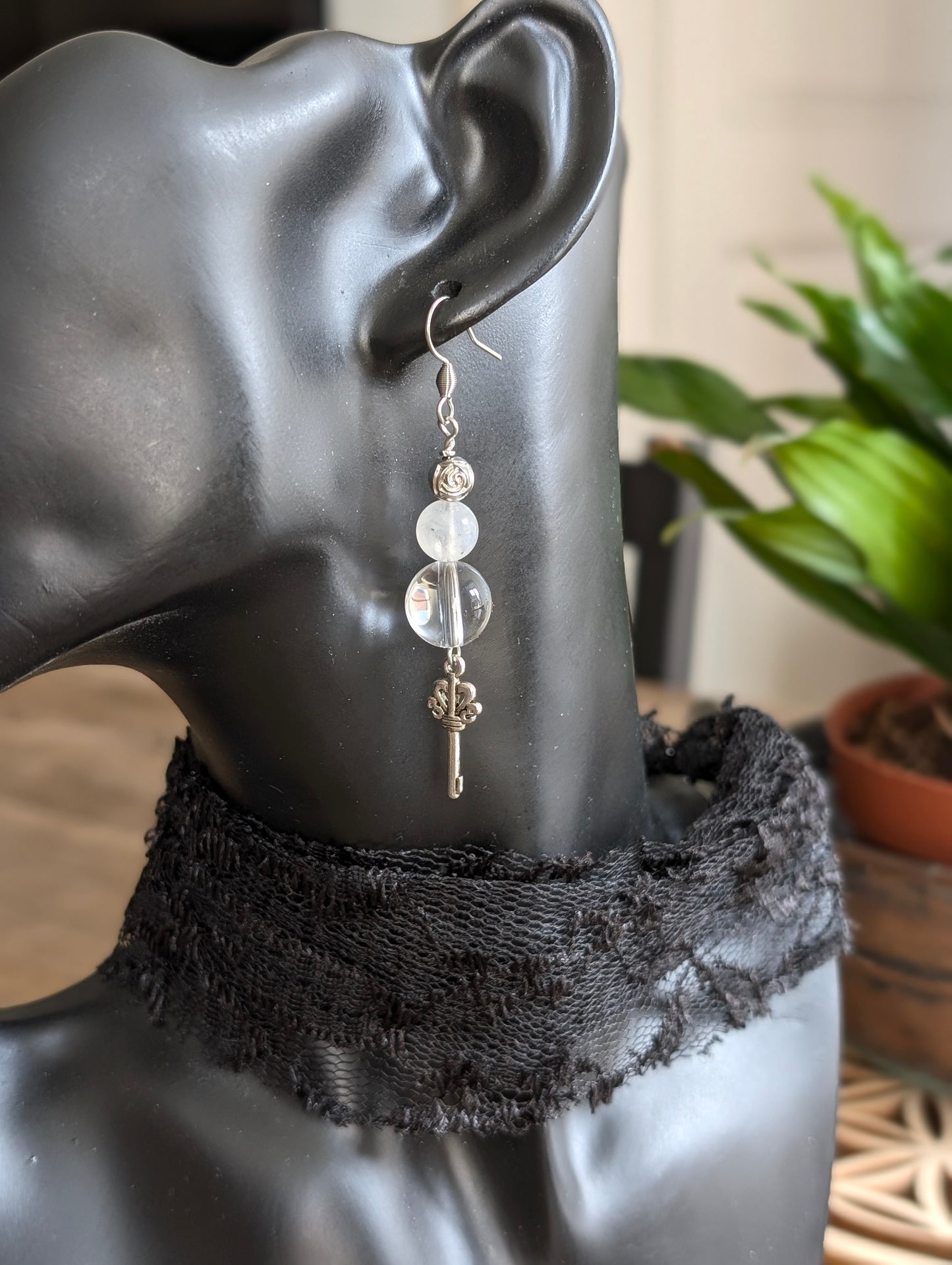Boucles d'oreilles labradorite blanche
