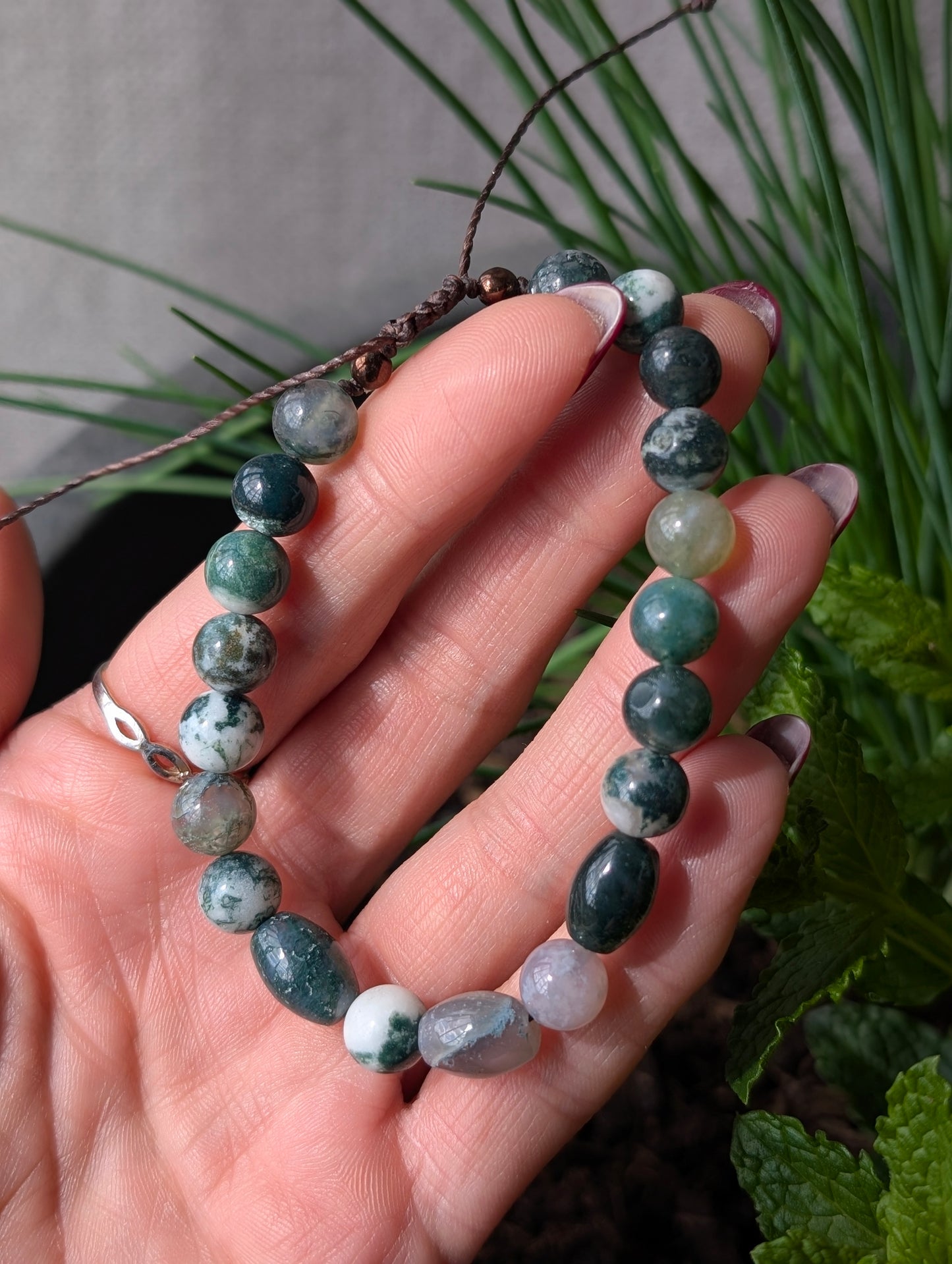 Bracelet réglable unisexe agate mousse et arbre 17cm minimum