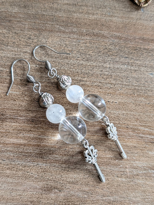 Boucles d'oreilles labradorite blanche