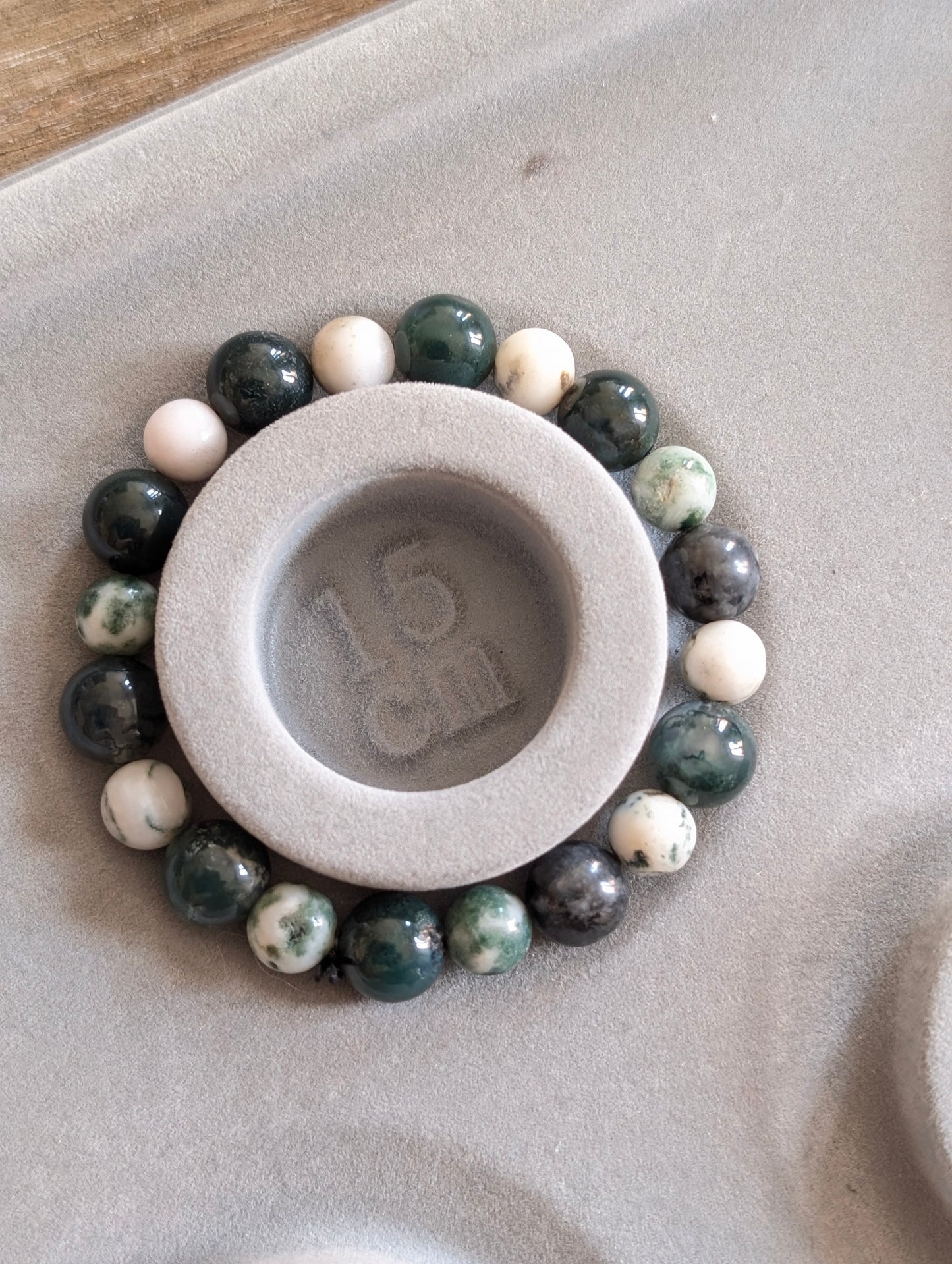 Bracelet agate mousse et arbre larvikite 15.5 cm