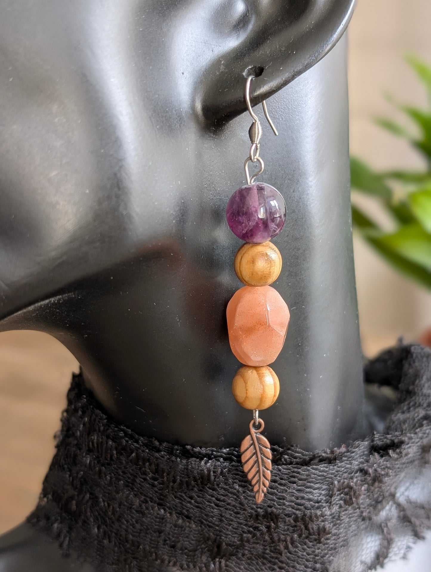 Boucles d'oreilles pierre de soleil fluorite