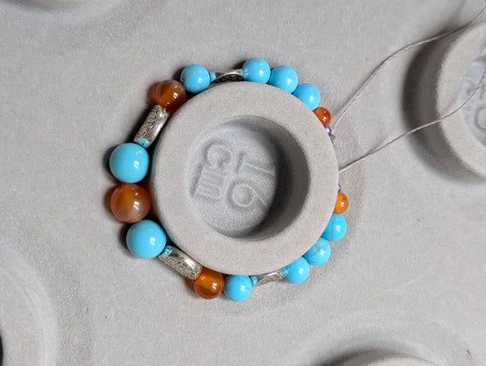 Bracelet couleur turquoise et cornalines 16 cm minimum