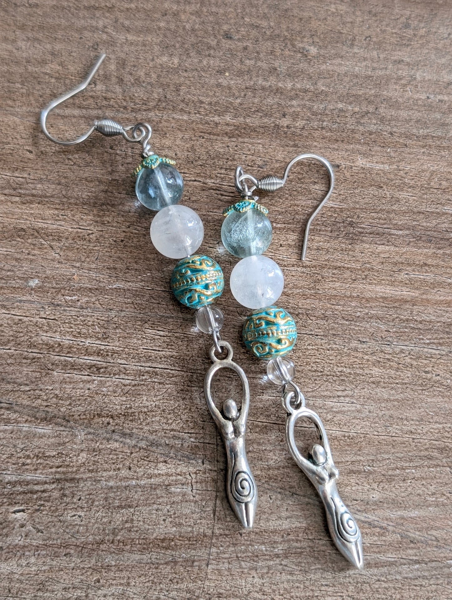 Boucles d'oreilles labradorite blanche fluorite déesses