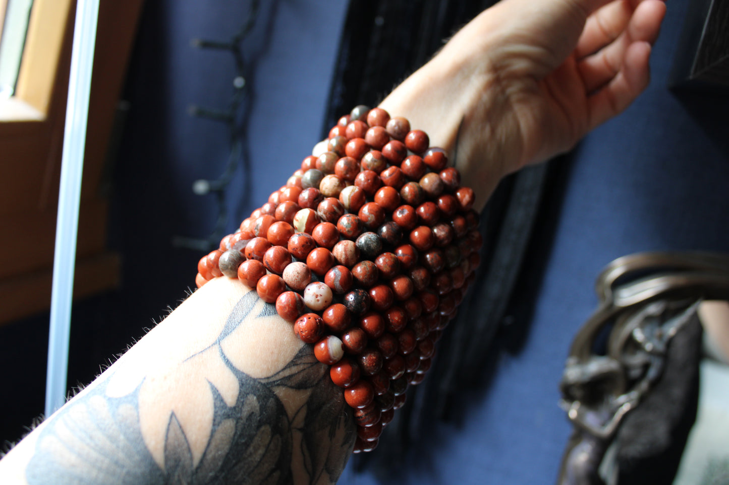 1 Bracelet élastiqué en jaspe rouge poignet moyen à large