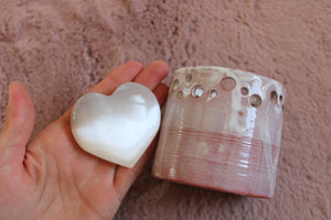 Lot mariage poterie pot + coeur en sélénite