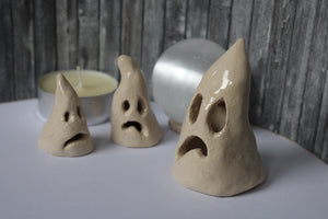 Lot poteries uniques fantômes sélénite et bougie