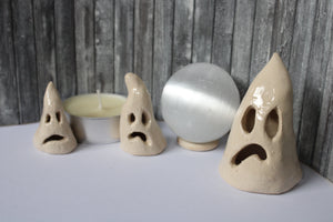 Lot poteries uniques fantômes sélénite et bougie