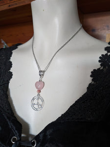 Talisman Lilith INOX collier coeur quartz rose rhodochrosite